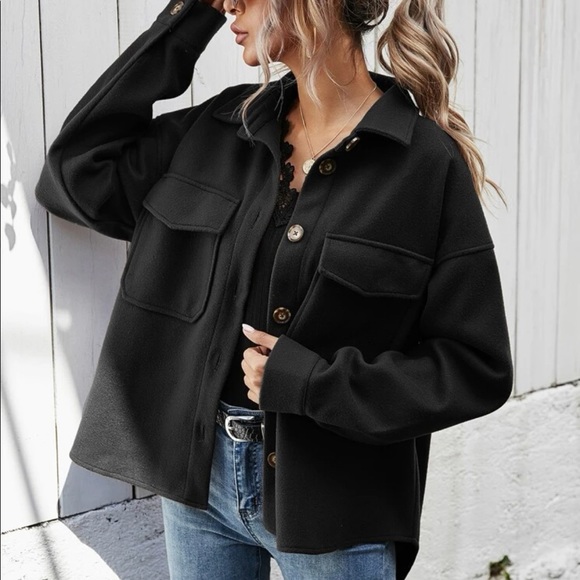 Boyfriend fit button up oversized shacket jacket - Picture 12 of 14